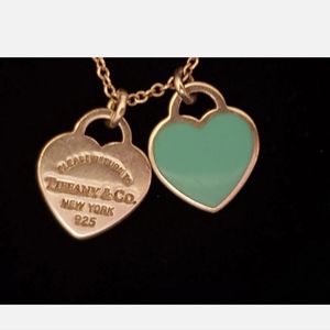 100% Authentic Tiffany&Co necklace double heart green pink heart please return T